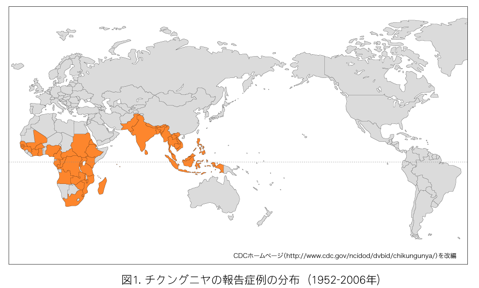 チクングニアの報告症例の分布の画像