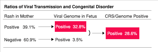 図5：出生前診断依頼症例における胎児由来組織からの風疹ウイルスの遺伝子検出率とCRS発生率の画像
