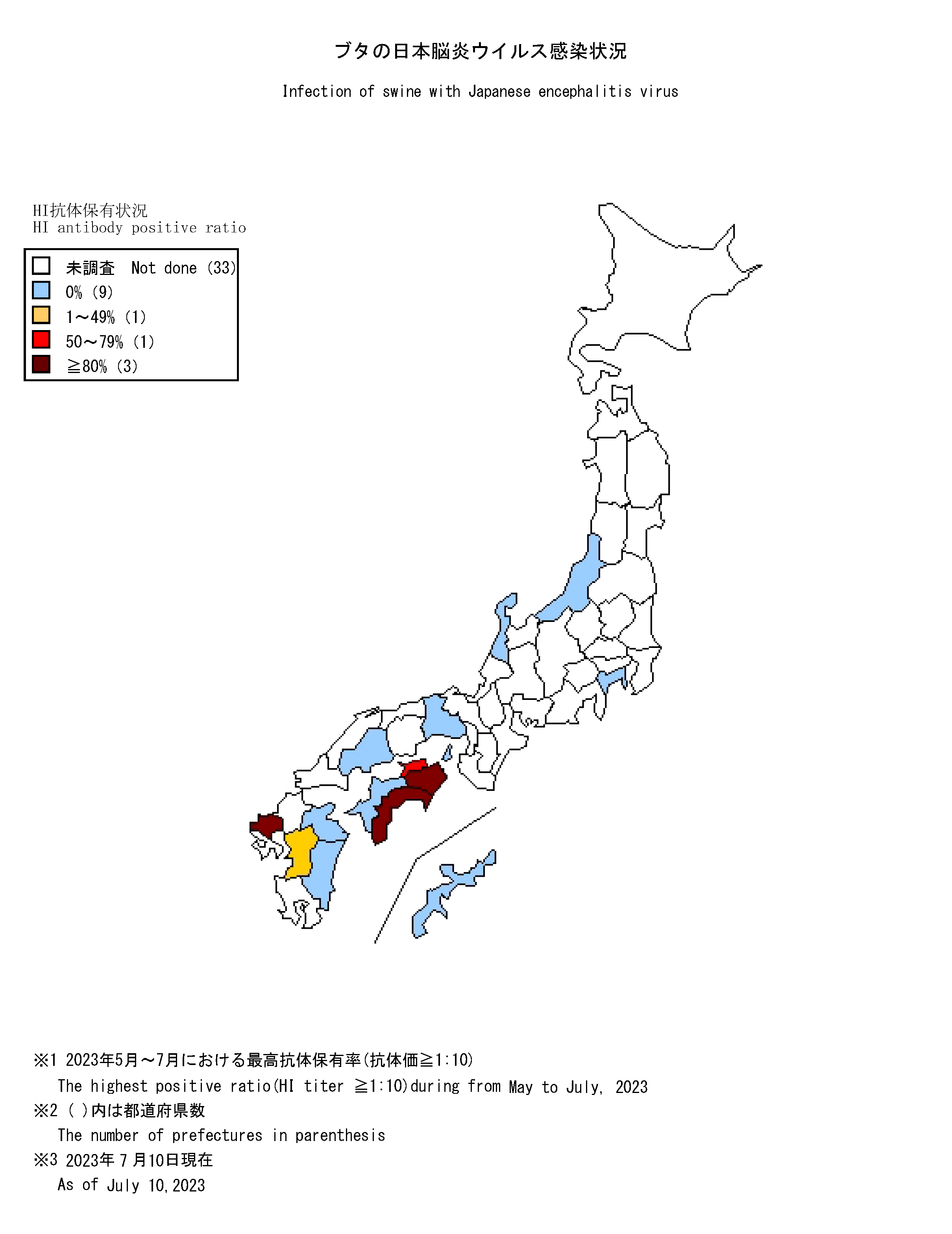 ブタの日本脳炎ウイルス感染状況の図