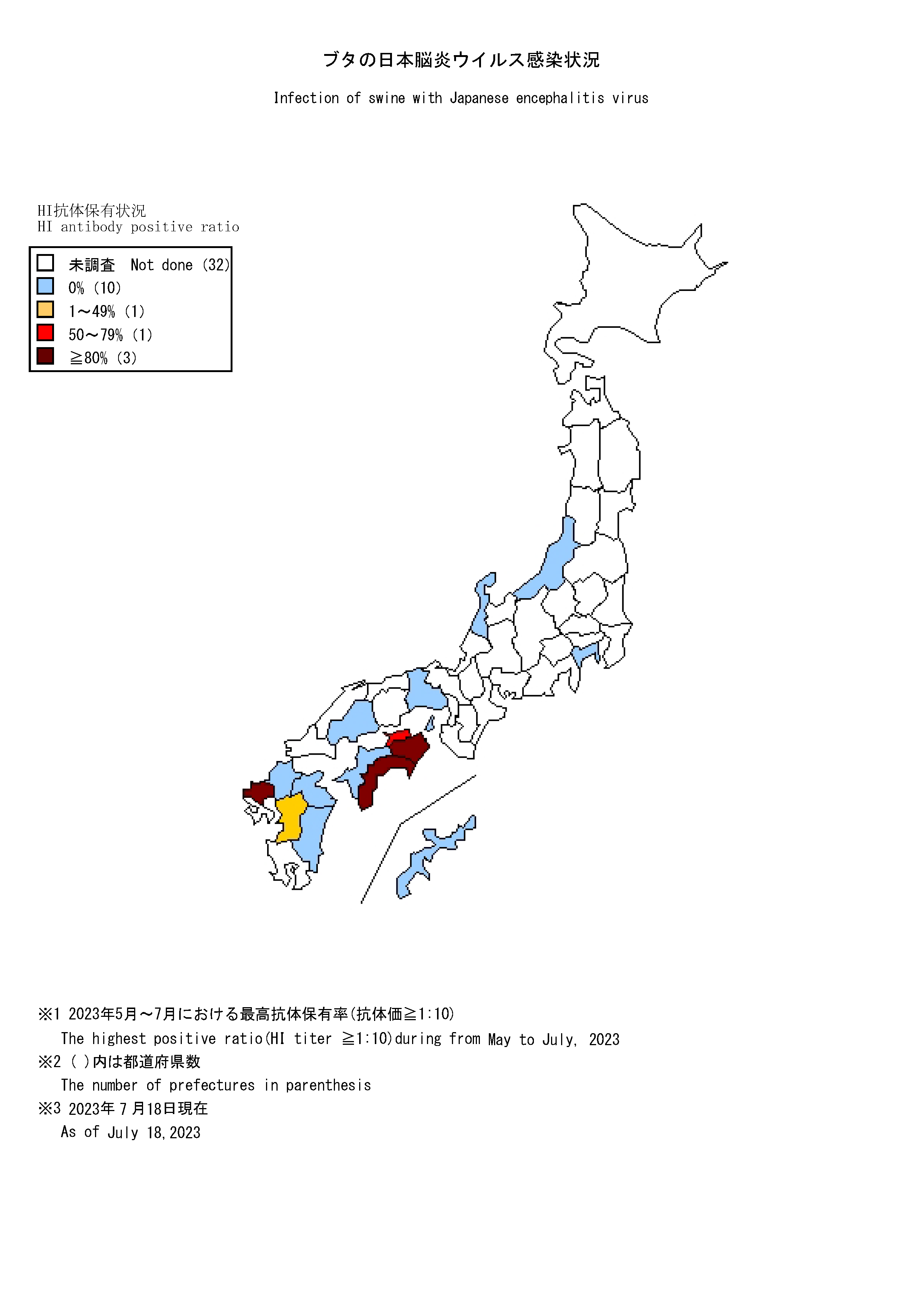 ブタの日本脳炎ウイルス感染状況の図