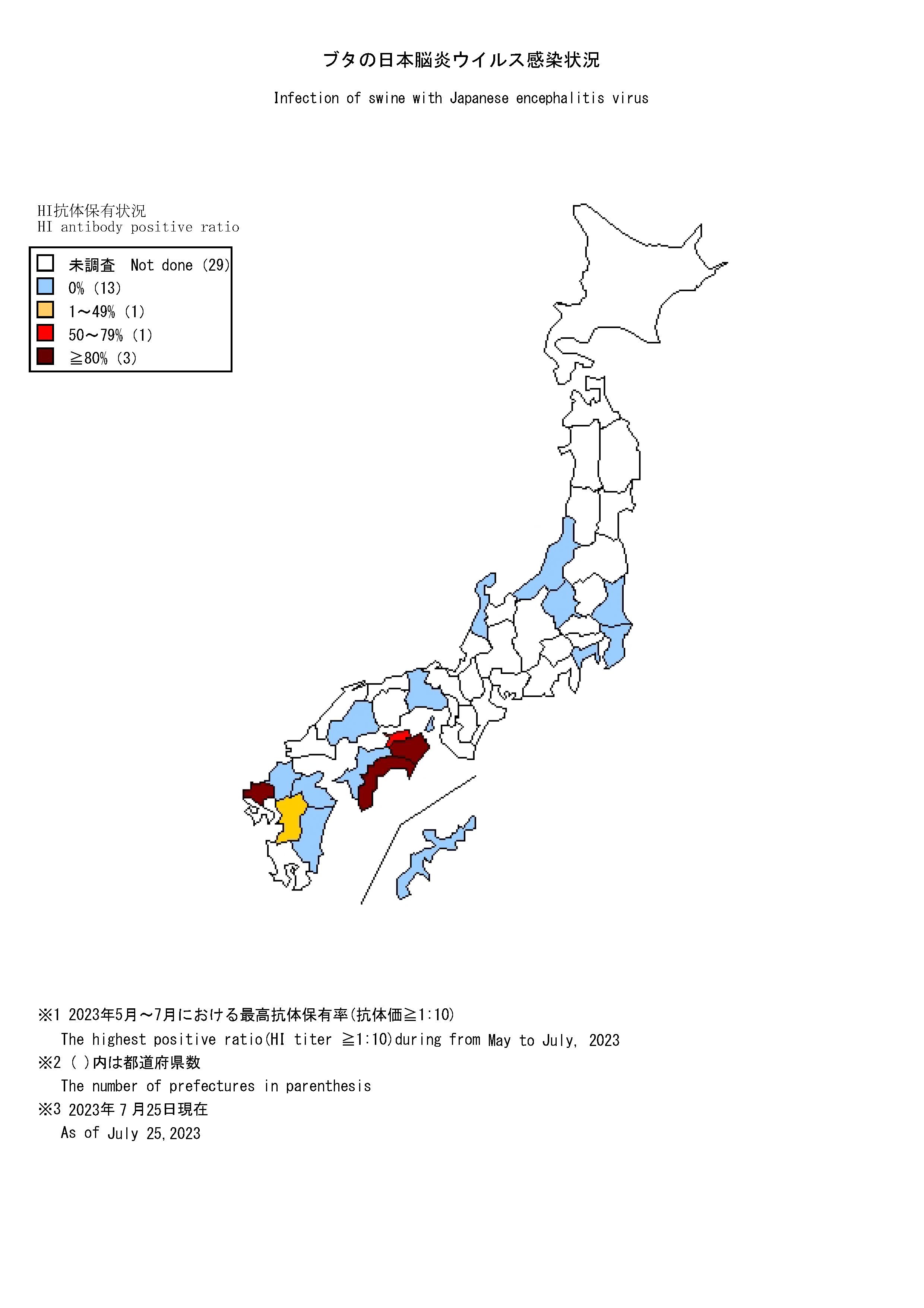 ブタの日本脳炎ウイルス感染状況の図