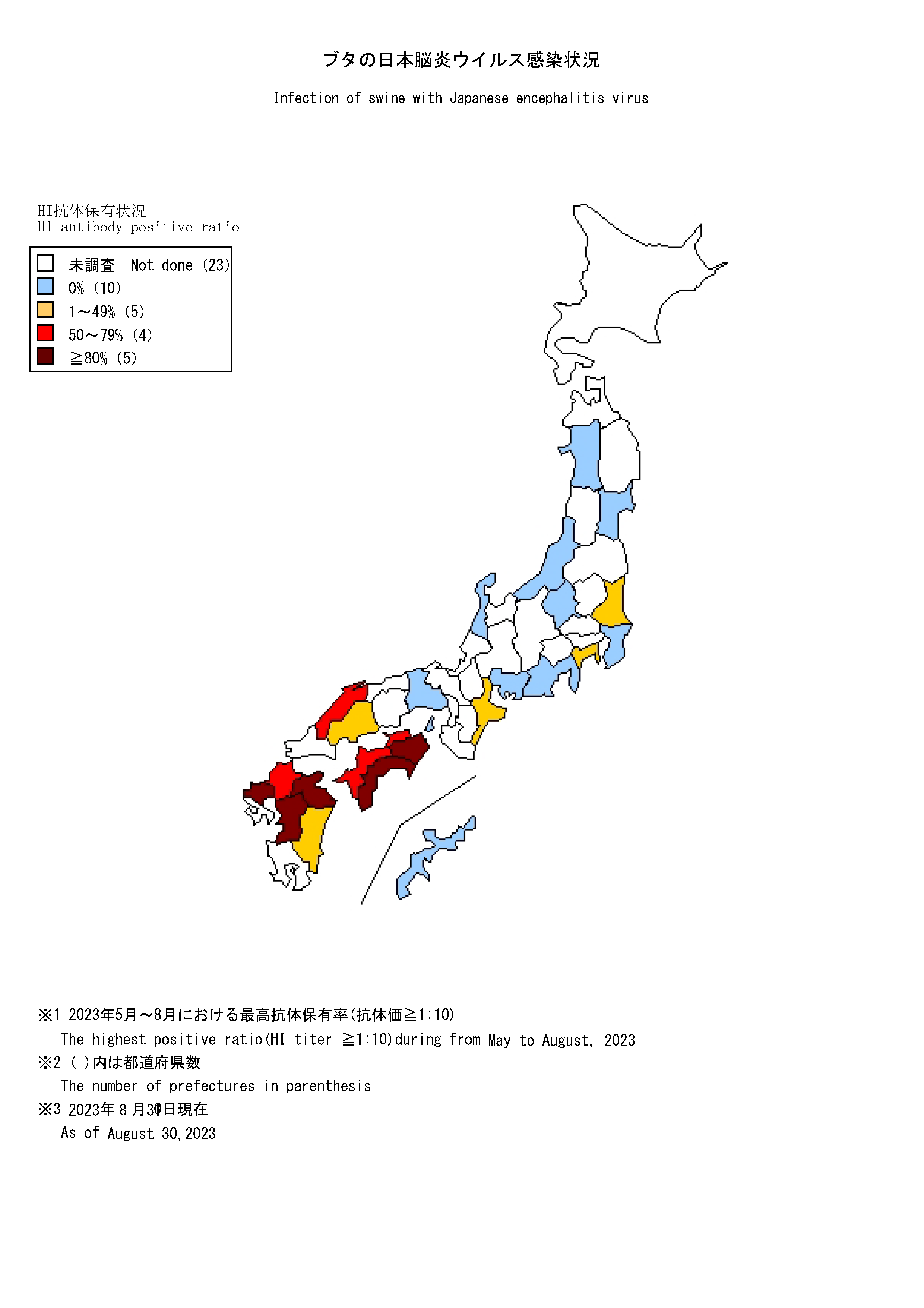 ブタの日本脳炎ウイルス感染状況の図