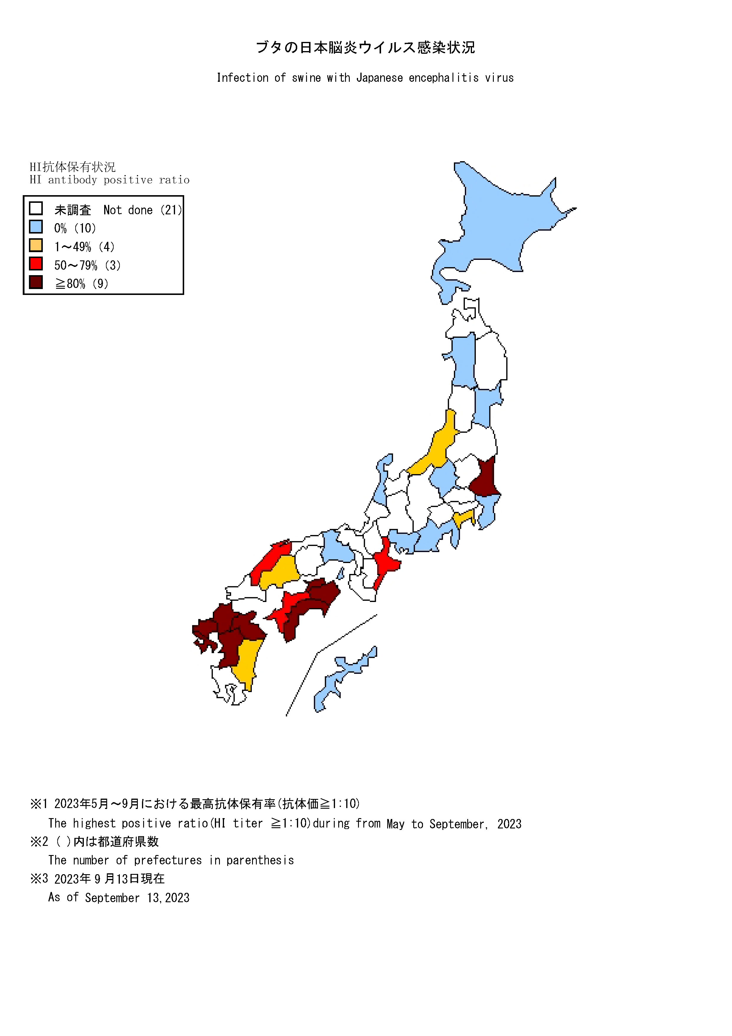 ブタの日本脳炎ウイルス感染状況の図